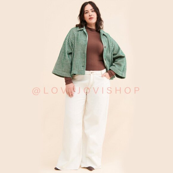 Feminine | Anthropologie Houndstooth Swing Jacket | Green and Cream by Greylin | - Picture 8 of 16